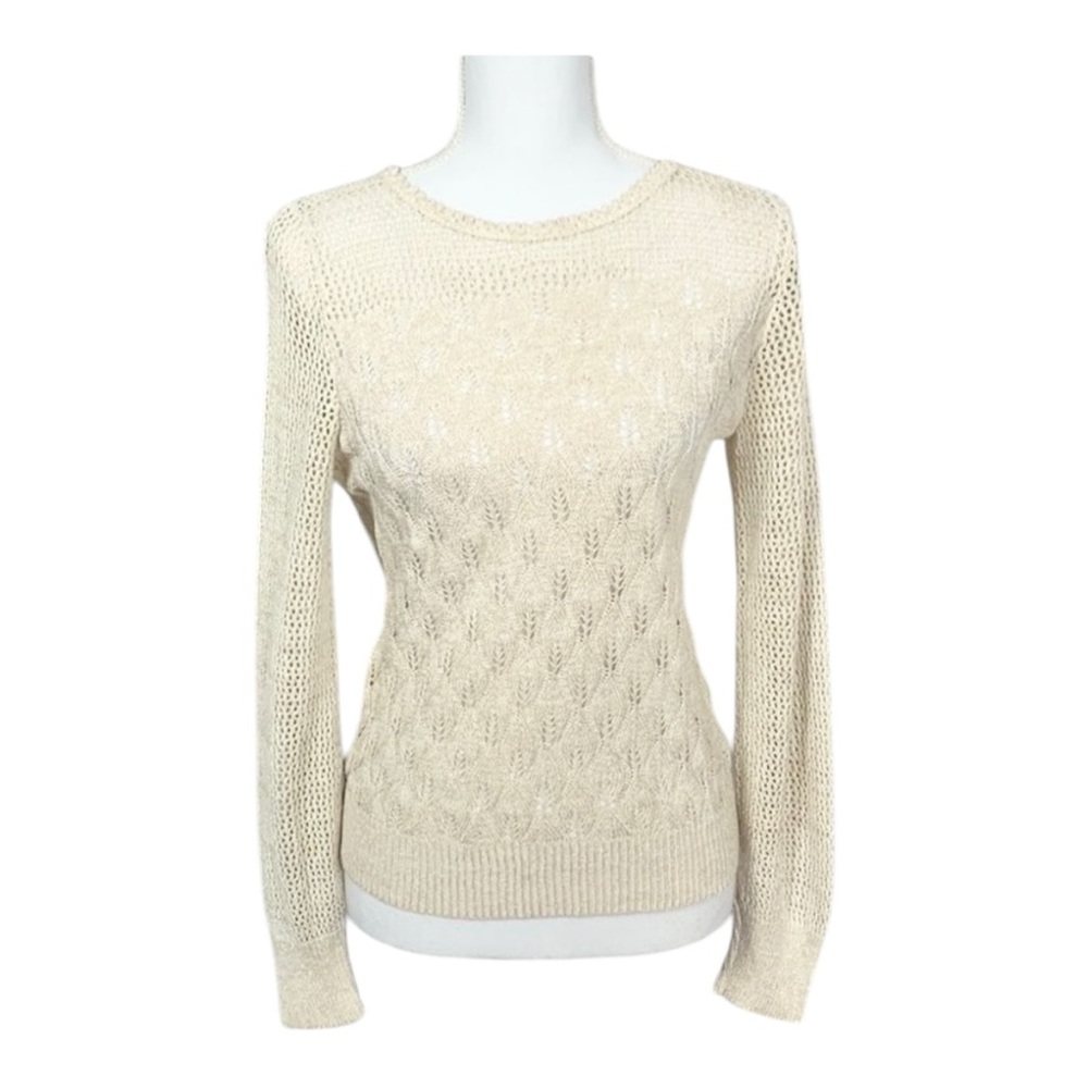 It’s Pure Gould Cream Open Crochet Knit Sweater Size Small